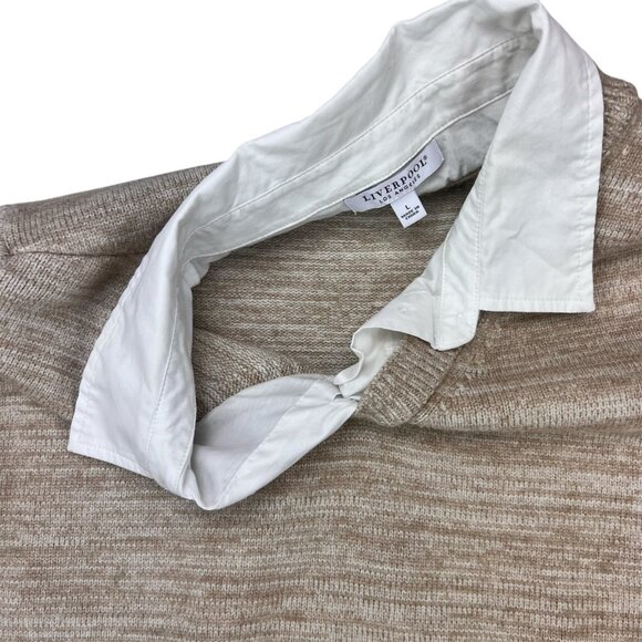 Liverpool Tan/White Long Sleeve Two-Fer Collared Sweater Size L - Picture 4 of 7